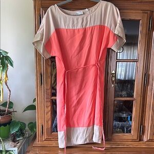 Colorblock Coral and Tan Dress